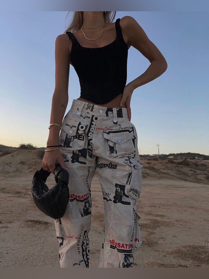 With Jean Newspaper Cargo Pants